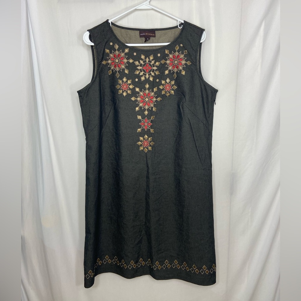 NWOT Dana‎ Buchman women’s brownish gray metallic beaded floral sleeveless dress